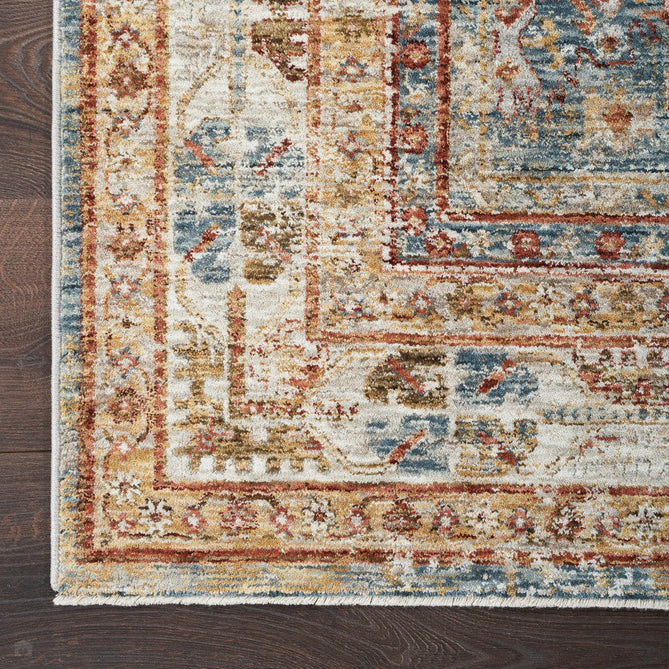 Sahar SHR01 Traditional Persian Vintage Distressed Ornate Border Soft-Touch Polyester Low Profile Short Pile Blue Runner-Nourison-Rug Love - The Most Loved Rug Store