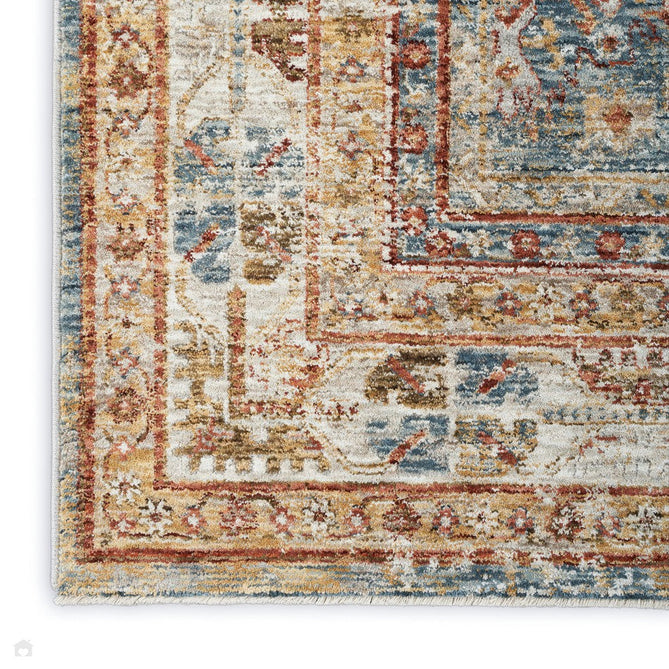 Sahar SHR01 Traditional Persian Vintage Distressed Ornate Border Soft-Touch Polyester Low Profile Short Pile Blue Runner-Nourison-Rug Love - The Most Loved Rug Store
