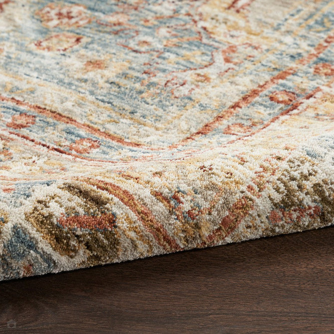 Sahar SHR01 Traditional Persian Vintage Distressed Ornate Border Soft-Touch Polyester Low Profile Short Pile Blue Runner-Nourison-Rug Love - The Most Loved Rug Store