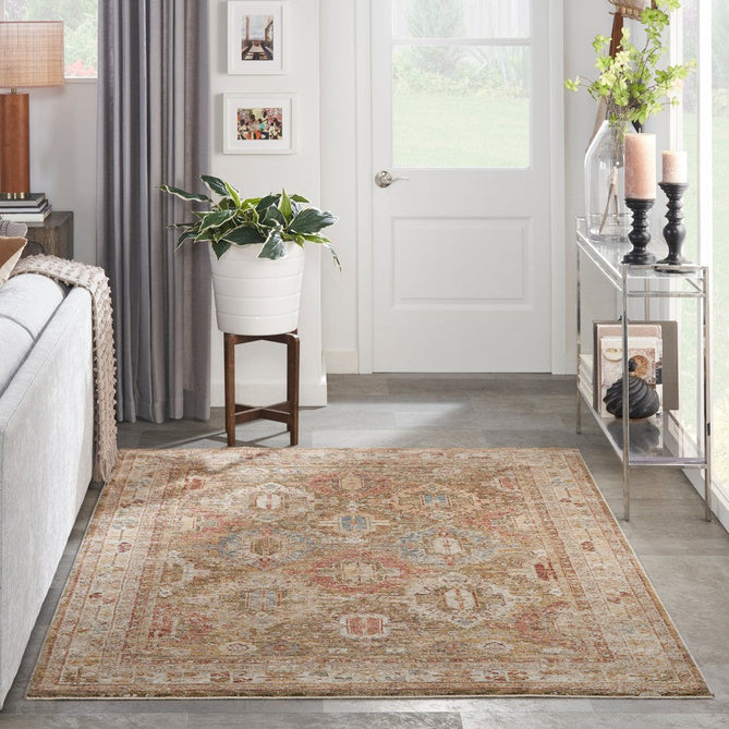 Sahar SHR01 Traditional Persian Vintage Distressed Ornate Border Soft-Touch Polyester Low Profile Short Pile Green Rug-Nourison-Rug Love - The Most Loved Rug Store