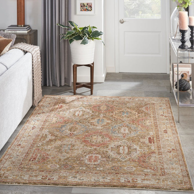 Sahar SHR01 Traditional Persian Vintage Distressed Ornate Border Soft-Touch Polyester Low Profile Short Pile Green Rug-Nourison-Rug Love - The Most Loved Rug Store