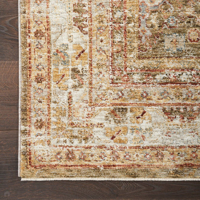 Sahar SHR01 Traditional Persian Vintage Distressed Ornate Border Soft-Touch Polyester Low Profile Short Pile Green Runner-Nourison-Rug Love - The Most Loved Rug Store