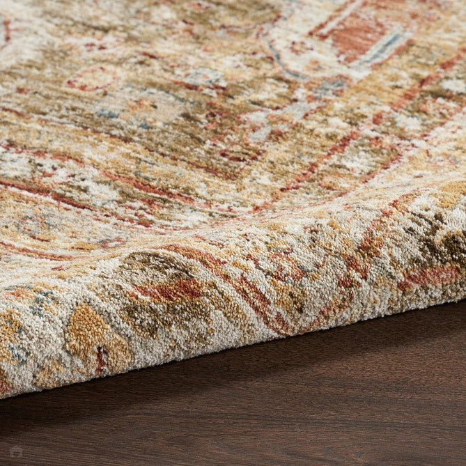 Sahar SHR01 Traditional Persian Vintage Distressed Ornate Border Soft-Touch Polyester Low Profile Short Pile Green Runner-Nourison-Rug Love - The Most Loved Rug Store