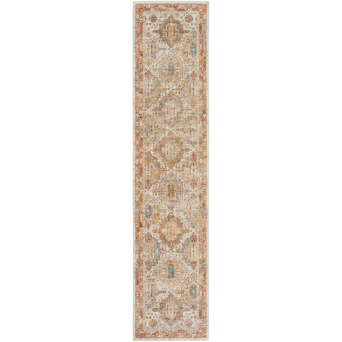 Sahar SHR01 Traditional Persian Vintage Distressed Ornate Border Soft-Touch Polyester Low Profile Short Pile Ivory/Multicolour Rug-Nourison-Rug Love - The Most Loved Rug Store