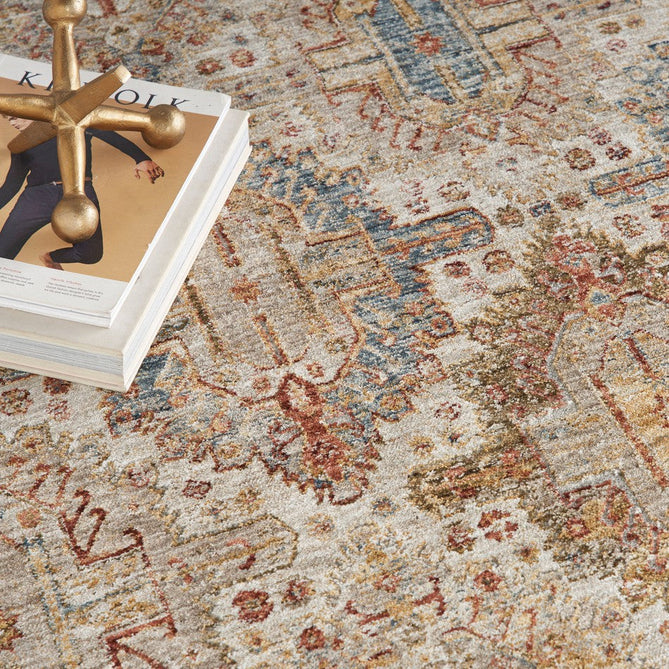 Sahar SHR01 Traditional Persian Vintage Distressed Ornate Border Soft-Touch Polyester Low Profile Short Pile Ivory/Multicolour Runner-Nourison-Rug Love - The Most Loved Rug Store