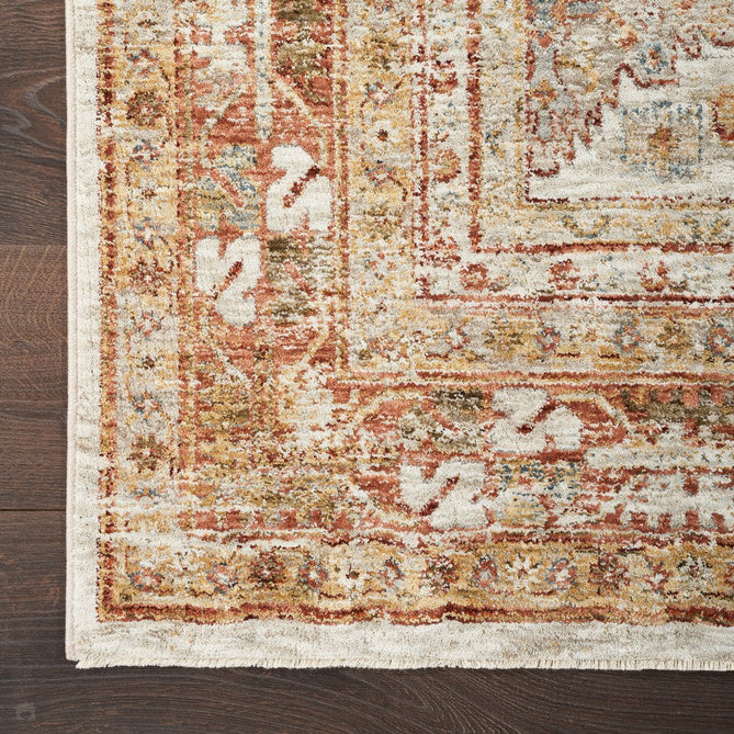 Sahar SHR01 Traditional Persian Vintage Distressed Ornate Border Soft-Touch Polyester Low Profile Short Pile Ivory/Multicolour Runner-Nourison-Rug Love - The Most Loved Rug Store