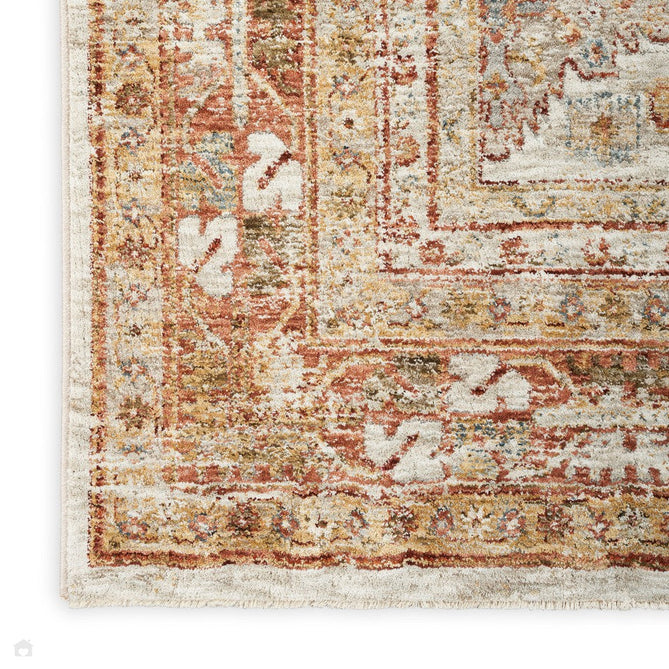 Sahar SHR01 Traditional Persian Vintage Distressed Ornate Border Soft-Touch Polyester Low Profile Short Pile Ivory/Multicolour Runner-Nourison-Rug Love - The Most Loved Rug Store