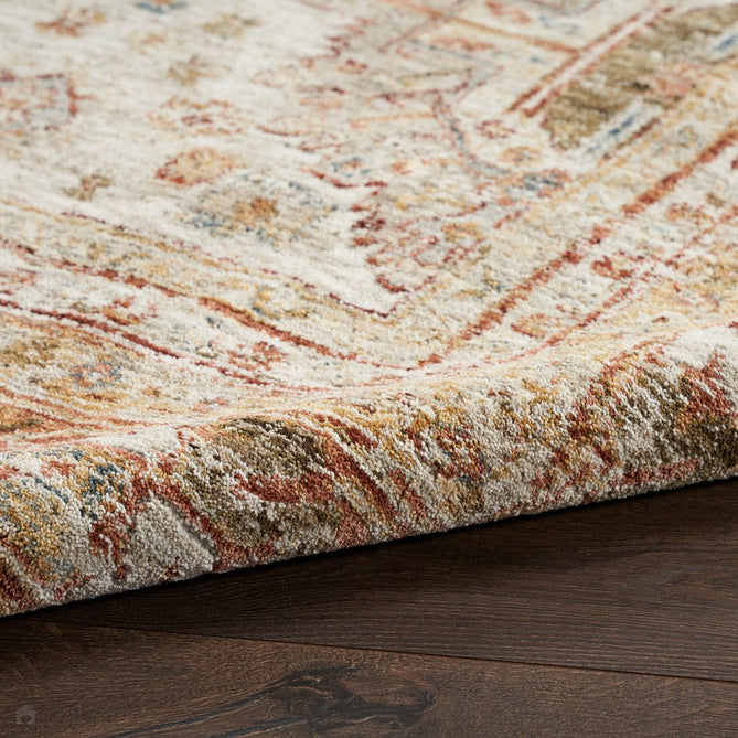Sahar SHR01 Traditional Persian Vintage Distressed Ornate Border Soft-Touch Polyester Low Profile Short Pile Ivory/Multicolour Runner-Nourison-Rug Love - The Most Loved Rug Store