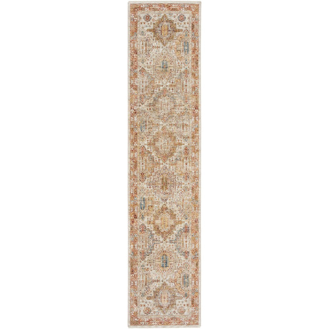 Sahar SHR01 Traditional Persian Vintage Distressed Ornate Border Soft-Touch Polyester Low Profile Short Pile Ivory/Multicolour Runner-Nourison-Rug Love - The Most Loved Rug Store