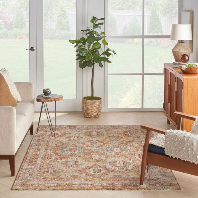 Sahar SHR01 Traditional Persian Vintage Distressed Ornate Border Soft-Touch Polyester Low Profile Short Pile Rust Rug-Nourison-Rug Love - The Most Loved Rug Store