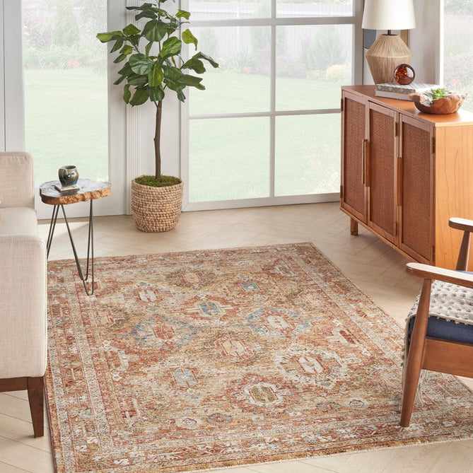 Sahar SHR01 Traditional Persian Vintage Distressed Ornate Border Soft-Touch Polyester Low Profile Short Pile Rust Rug-Nourison-Rug Love - The Most Loved Rug Store