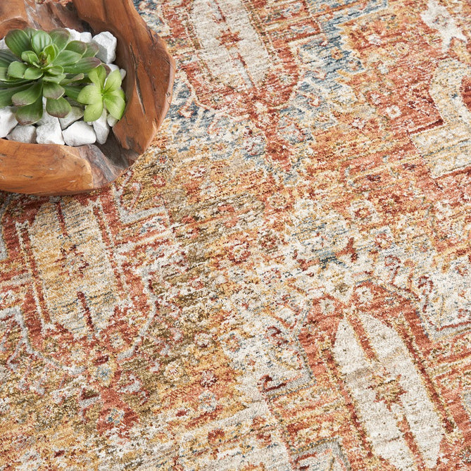 Sahar SHR01 Traditional Persian Vintage Distressed Ornate Border Soft-Touch Polyester Low Profile Short Pile Rust Rug-Nourison-Rug Love - The Most Loved Rug Store