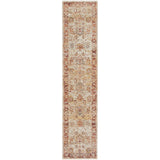Sahar SHR02 Traditional Persian Vintage Distressed Floral Ornate Medallion Border Soft-Touch Polyester Low Profile Short Pile Ivory Runner