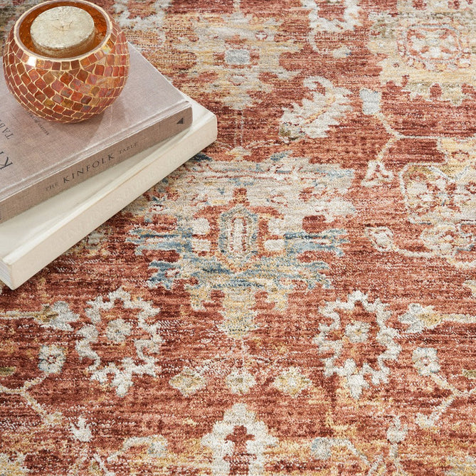 Sahar SHR02 Traditional Persian Vintage Distressed Floral Ornate Medallion Border Soft-Touch Polyester Low Profile Short Pile Rust Rug-Nourison-Rug Love - The Most Loved Rug Store