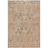 Sahar SHR03 Traditional Persian Vintage Distressed Floral Ornate Border Soft-Touch Polyester Flat-Pile Blue Rug