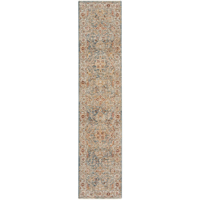 Sahar SHR03 Traditional Persian Vintage Distressed Floral Ornate Border Soft-Touch Polyester Low Profile Short Pile Blue Rug-Nourison-Rug Love - The Most Loved Rug Store