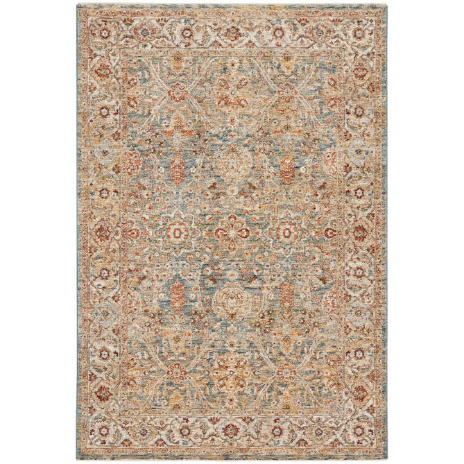 Sahar SHR03 Traditional Persian Vintage Distressed Floral Ornate Border Soft-Touch Polyester Low Profile Short Pile Blue Rug-Nourison-Rug Love - The Most Loved Rug Store