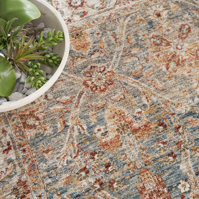 Sahar SHR03 Traditional Persian Vintage Distressed Floral Ornate Border Soft-Touch Polyester Low Profile Short Pile Blue Runner-Nourison-Rug Love - The Most Loved Rug Store