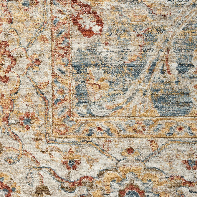 Sahar SHR03 Traditional Persian Vintage Distressed Floral Ornate Border Soft-Touch Polyester Low Profile Short Pile Blue Runner-Nourison-Rug Love - The Most Loved Rug Store