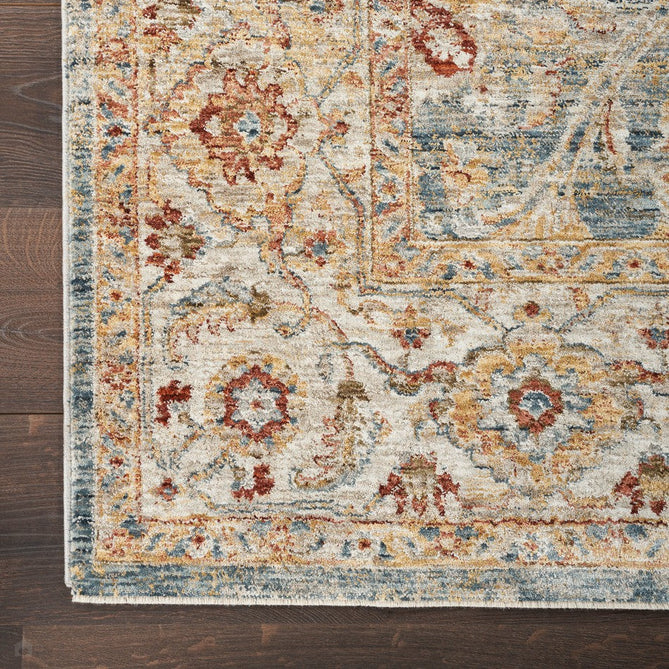 Sahar SHR03 Traditional Persian Vintage Distressed Floral Ornate Border Soft-Touch Polyester Low Profile Short Pile Blue Runner-Nourison-Rug Love - The Most Loved Rug Store