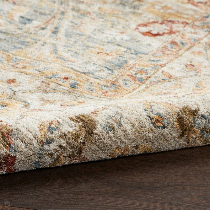 Sahar SHR03 Traditional Persian Vintage Distressed Floral Ornate Border Soft-Touch Polyester Low Profile Short Pile Blue Runner-Nourison-Rug Love - The Most Loved Rug Store