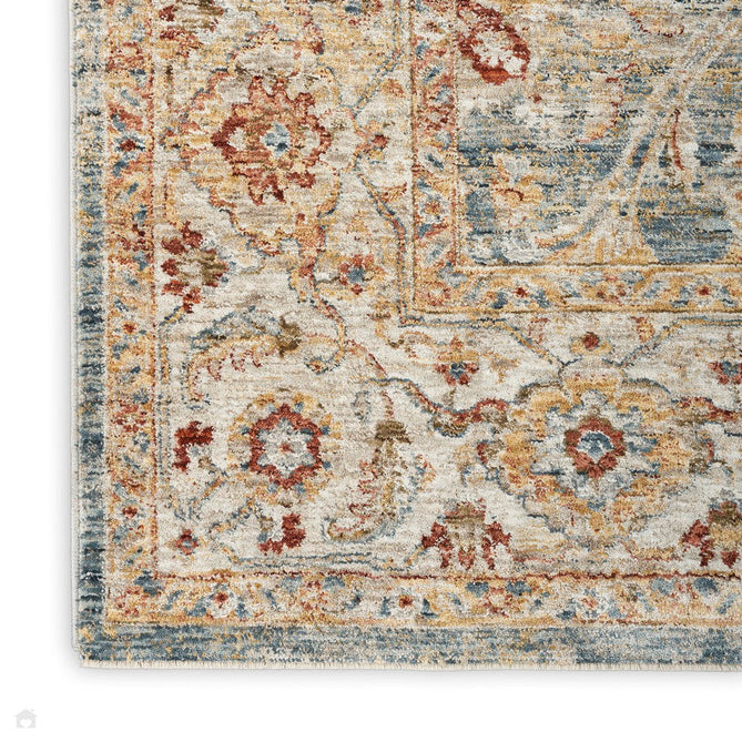 Sahar SHR03 Traditional Persian Vintage Distressed Floral Ornate Border Soft-Touch Polyester Low Profile Short Pile Blue Runner-Nourison-Rug Love - The Most Loved Rug Store