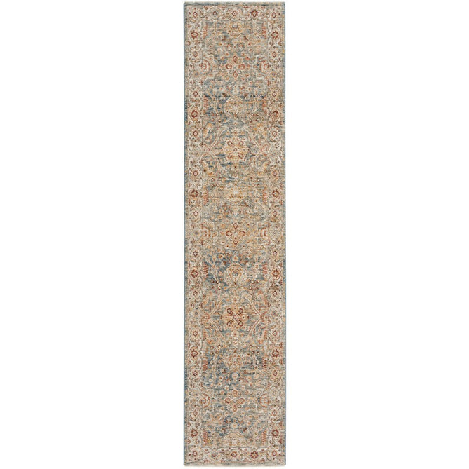 Sahar SHR03 Traditional Persian Vintage Distressed Floral Ornate Border Soft-Touch Polyester Low Profile Short Pile Blue Runner-Nourison-Rug Love - The Most Loved Rug Store
