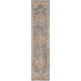Sahar SHR06 Traditional Persian Vintage Distressed Floral Ornate Medallion Border Soft-Touch Polyester Flat-Pile Ivory/Blue Runner