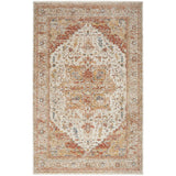 Sahar SHR06 Traditional Persian Vintage Distressed Floral Ornate Medallion Border Soft-Touch Polyester Flat-Pile Ivory/Rust Rug