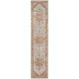 Sahar SHR06 Traditional Persian Vintage Distressed Floral Ornate Medallion Border Soft-Touch Polyester Flat-Pile Ivory/Rust Runner