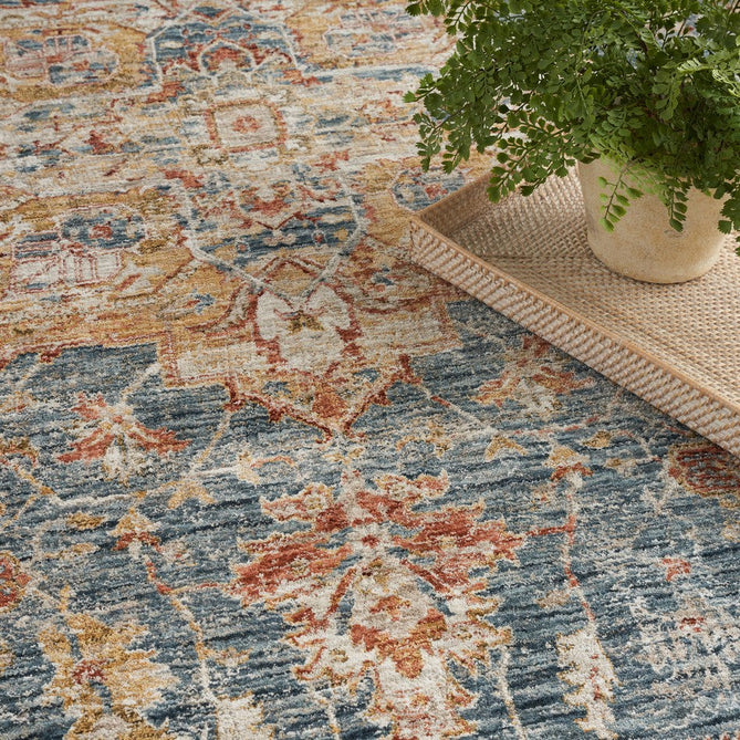 Sahar SHR06 Traditional Persian Vintage Distressed Floral Ornate Medallion Border Soft-Touch Polyester Low Profile Short Pile Ivory/Blue Rug-Nourison-Rug Love - The Most Loved Rug Store