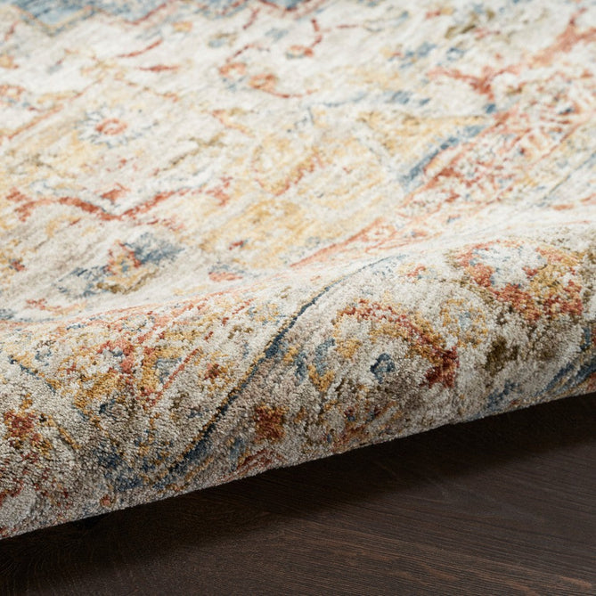 Sahar SHR06 Traditional Persian Vintage Distressed Floral Ornate Medallion Border Soft-Touch Polyester Low Profile Short Pile Ivory/Blue Rug-Nourison-Rug Love - The Most Loved Rug Store