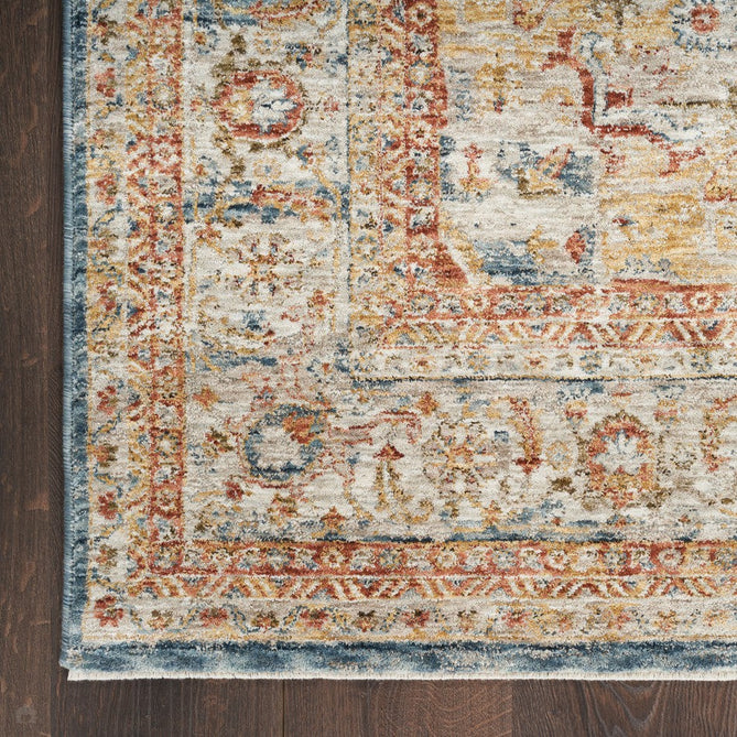 Sahar SHR06 Traditional Persian Vintage Distressed Floral Ornate Medallion Border Soft-Touch Polyester Low Profile Short Pile Ivory/Blue Rug-Nourison-Rug Love - The Most Loved Rug Store