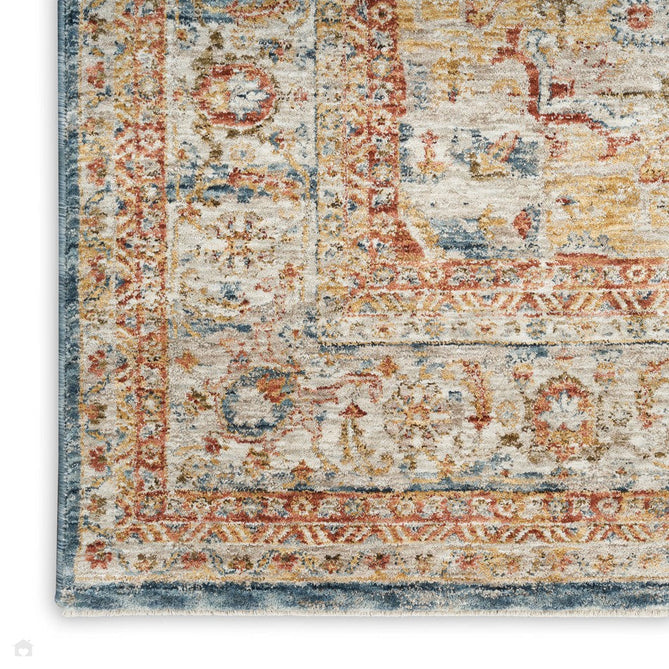 Sahar SHR06 Traditional Persian Vintage Distressed Floral Ornate Medallion Border Soft-Touch Polyester Low Profile Short Pile Ivory/Blue Rug-Nourison-Rug Love - The Most Loved Rug Store