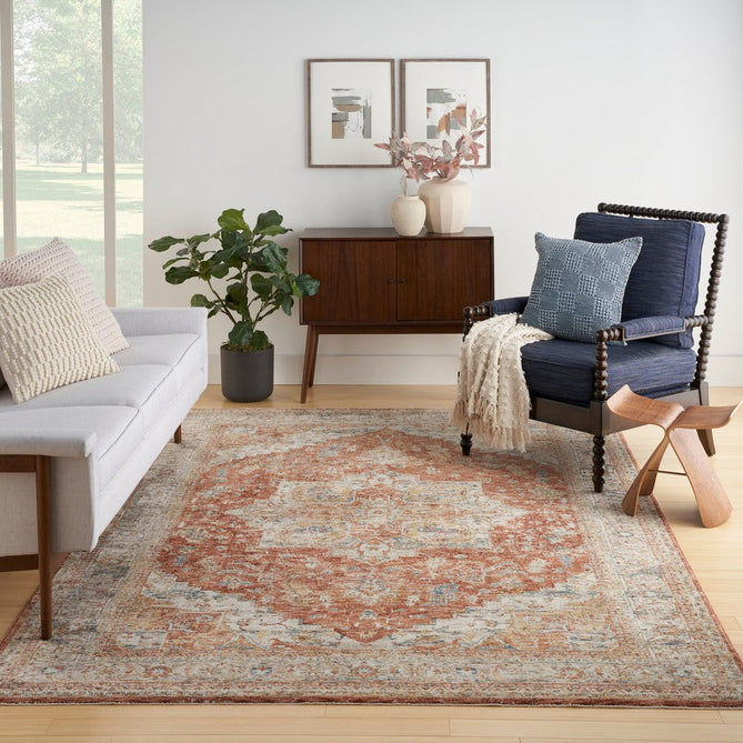 Sahar SHR06 Traditional Persian Vintage Distressed Floral Ornate Medallion Border Soft-Touch Polyester Low Profile Short Pile Ivory/Multicolour Rug-Nourison-Rug Love - The Most Loved Rug Store