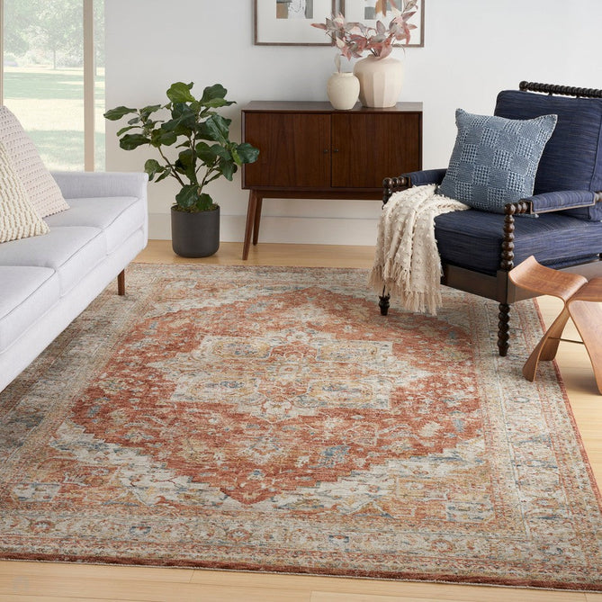 Sahar SHR06 Traditional Persian Vintage Distressed Floral Ornate Medallion Border Soft-Touch Polyester Low Profile Short Pile Ivory/Multicolour Rug-Nourison-Rug Love - The Most Loved Rug Store