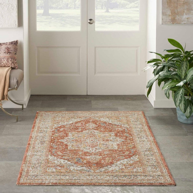 Sahar SHR06 Traditional Persian Vintage Distressed Floral Ornate Medallion Border Soft-Touch Polyester Low Profile Short Pile Ivory/Multicolour Rug-Nourison-Rug Love - The Most Loved Rug Store
