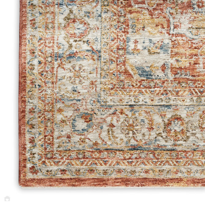 Sahar SHR06 Traditional Persian Vintage Distressed Floral Ornate Medallion Border Soft-Touch Polyester Low Profile Short Pile Ivory/Multicolour Rug-Nourison-Rug Love - The Most Loved Rug Store