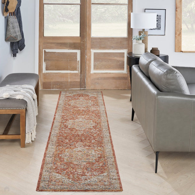 Sahar SHR06 Traditional Persian Vintage Distressed Floral Ornate Medallion Border Soft-Touch Polyester Low Profile Short Pile Ivory/Multicolour Runner-Nourison-Rug Love - The Most Loved Rug Store