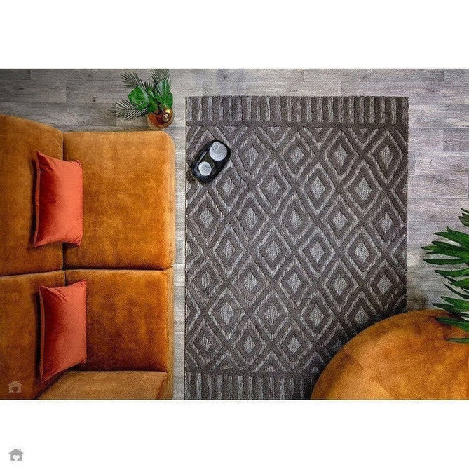 Salta SA02 Modern Geometric Diamond Textured Soft-Touch Hi-Low Durable Stain-Resistant Weatherproof Flatweave In-Outdoor Charcoal/Grey Rug-Asiatic Carpets-Rug Love - The Most Loved Rug Store