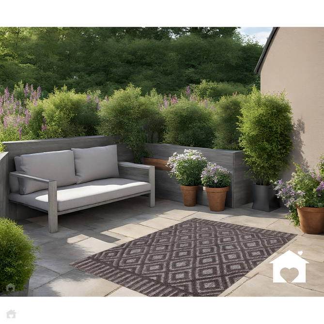 Salta SA02 Modern Geometric Diamond Textured Soft-Touch Hi-Low Durable Stain-Resistant Weatherproof Flatweave In-Outdoor Charcoal/Grey Rug-Asiatic Carpets-Rug Love - The Most Loved Rug Store