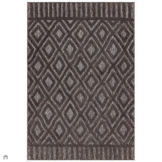 Salta SA02 Modern Geometric Diamond Textured Soft-Touch Hi-Low Durable Stain-Resistant Weatherproof Flatweave In-Outdoor Charcoal/Grey Rug-Asiatic Carpets-Rug Love - The Most Loved Rug Store