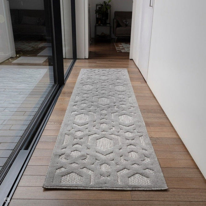 Salta SA03 Modern Geometric Textured Soft-Touch Hi-Low Durable Stain-Resistant Weatherproof Flatweave In-Outdoor Silver Rug-Asiatic Carpets-Rug Love - The Most Loved Rug Store