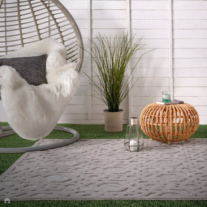 Salta SA03 Modern Geometric Textured Soft-Touch Hi-Low Durable Stain-Resistant Weatherproof Flatweave In-Outdoor Silver Rug-Asiatic Carpets-Rug Love - The Most Loved Rug Store