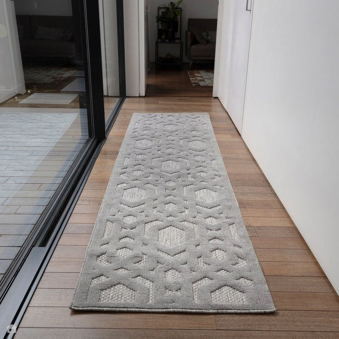 Salta SA03 Modern Geometric Textured Soft-Touch Hi-Low Durable Stain-Resistant Weatherproof Flatweave In-Outdoor Silver Rug-Asiatic Carpets-Rug Love - The Most Loved Rug Store