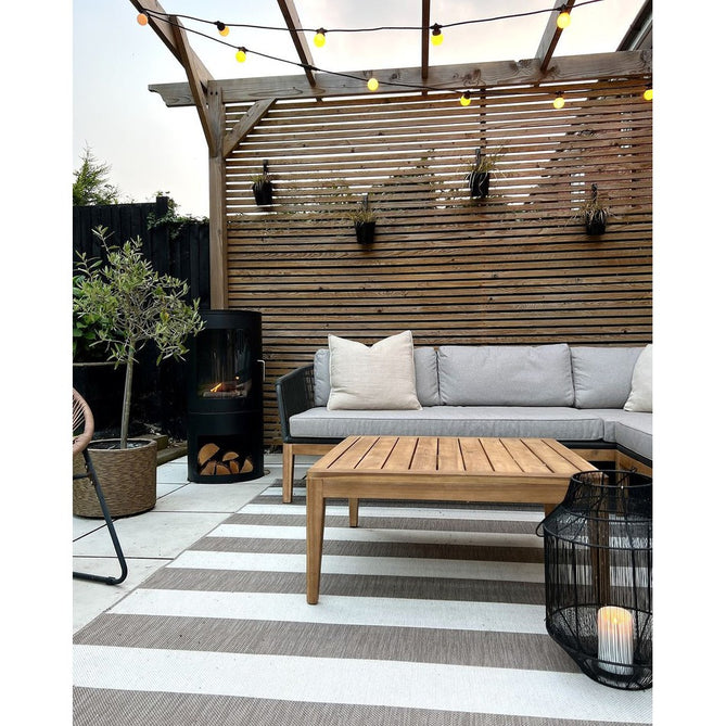 Santa Monica 48644 Striped Durable Stain-Resistant Weatherproof Flatweave In-Outdoor Beige/Cream Rug-Think Rugs-Rug Love - The Most Loved Rug Store