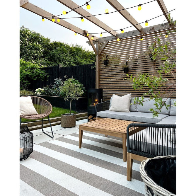 Santa Monica 48644 Striped Durable Stain-Resistant Weatherproof Flatweave In-Outdoor Beige/Cream Rug-Think Rugs-Rug Love - The Most Loved Rug Store