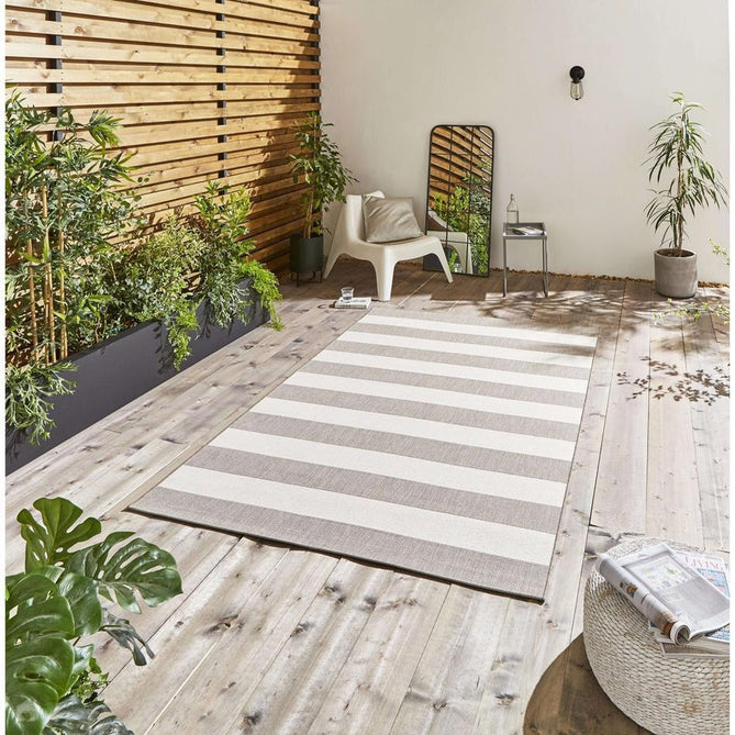 Santa Monica 48644 Striped Durable Stain-Resistant Weatherproof Flatweave In-Outdoor Beige/Cream Rug-Think Rugs-Rug Love - The Most Loved Rug Store