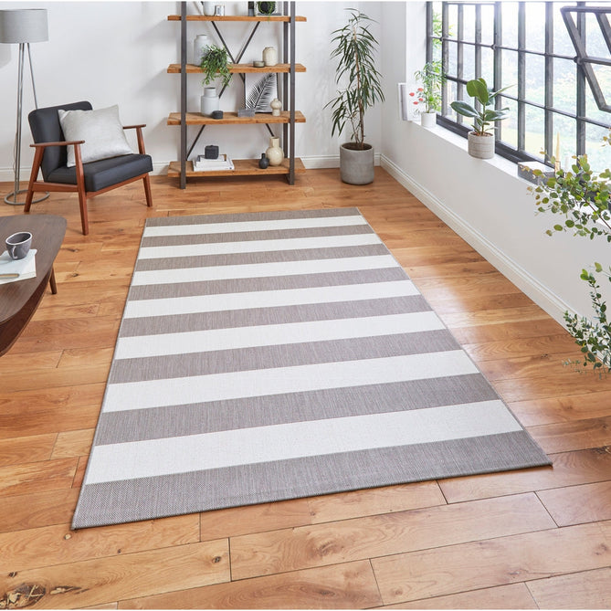 Santa Monica 48644 Striped Durable Stain-Resistant Weatherproof Flatweave In-Outdoor Beige/Cream Rug-Think Rugs-Rug Love - The Most Loved Rug Store