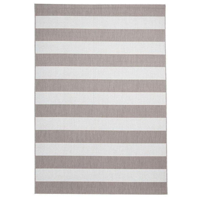 Santa Monica 48644 Striped Durable Stain-Resistant Weatherproof Flatweave In-Outdoor Beige/Cream Rug-Think Rugs-Rug Love - The Most Loved Rug Store